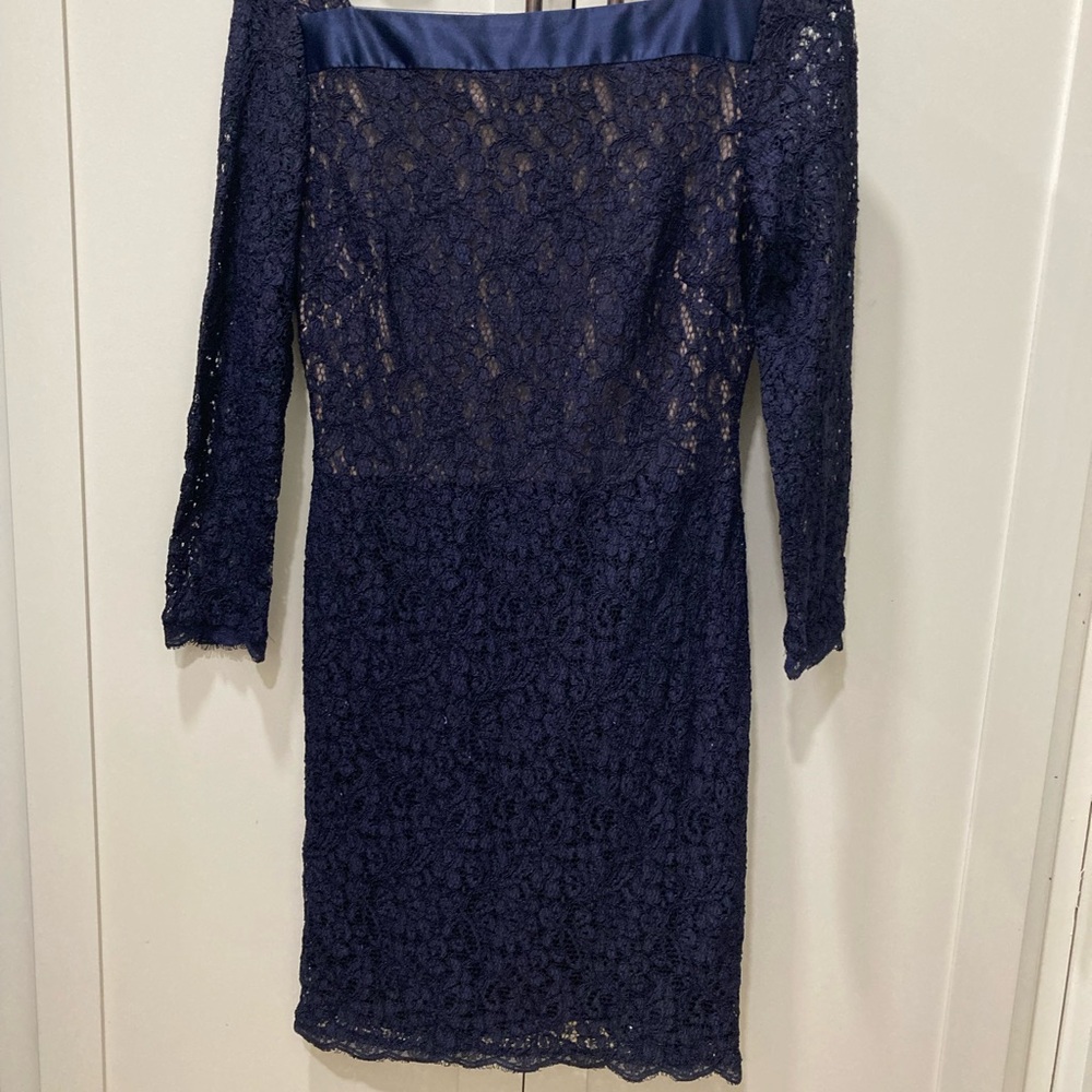 Adrianna Papell Navy 3/4 Sleeve Lace Dress